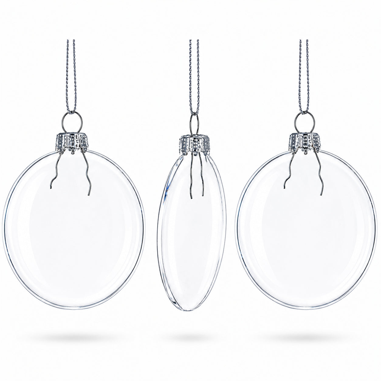Set of 3 Flat Disc Clear Mini Glass Christmas Ornaments 2.85 Inches in Clear color Disc
