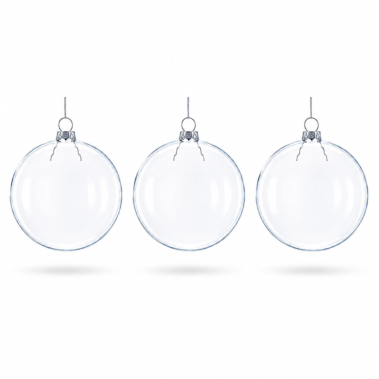 Set of 3 Clear Glass Flat Disc Medallion Christmas Ornaments in Clear color Disc