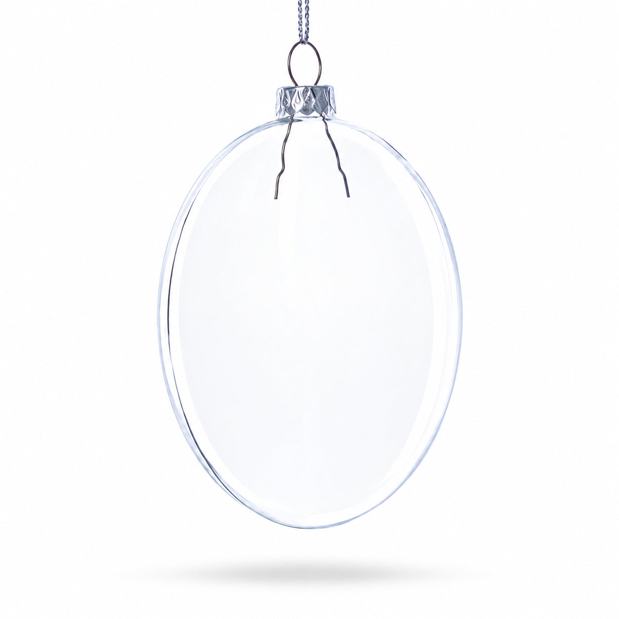 Set of 3 Clear Glass Flat Disc Medallion Christmas OrnamentsChina , dimensions in inches: 4.1 x 3.8 x 1