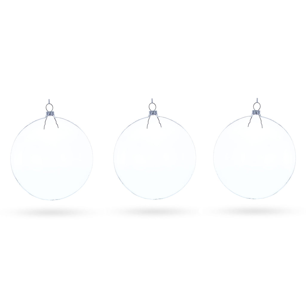 Deluxe Set of 3 Flat Disc Clear Blown Glass Christmas Ornaments 5.4 Inches (140 mm) in Clear color Disc