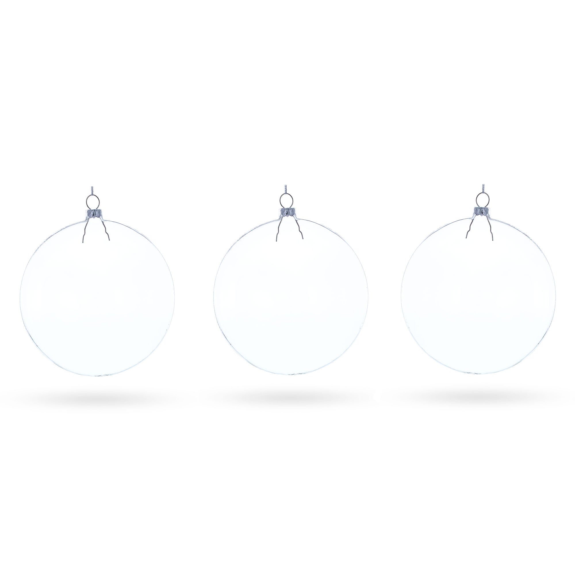 Deluxe Set of 3 Flat Disc Clear Blown Glass Christmas Ornaments 5.4 Inches (140 mm) in Clear color Disc