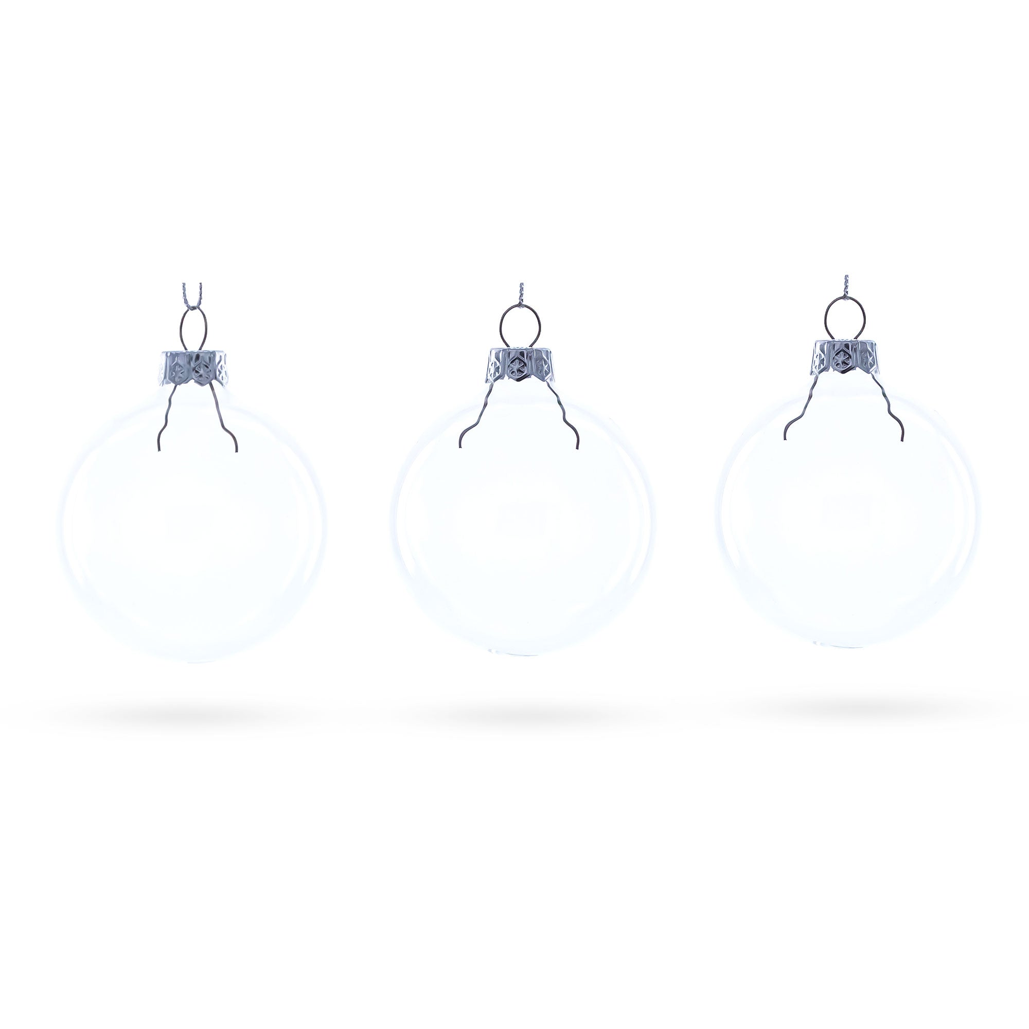 Set of 3 Clear Blown Glass Ball Ornament 2.5 in Clear color Round