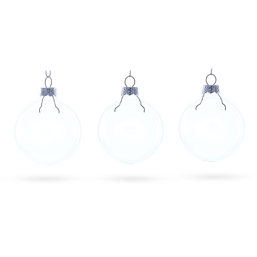 Set of 3 Clear Blown Glass Ball Ornament 2.5 in Clear color Round