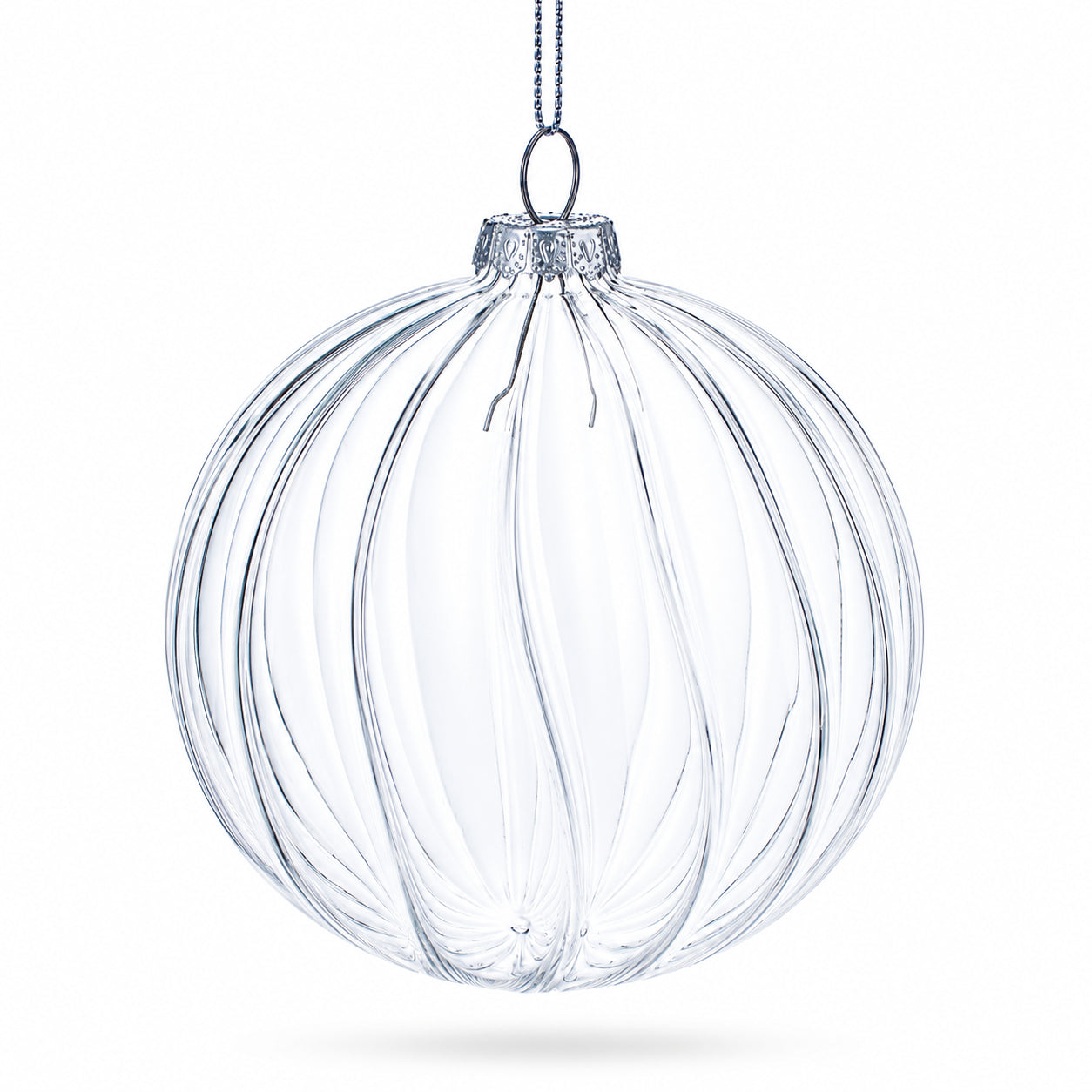 Elegant Set of 3 Striped Clear Glass Ball Christmas Ornaments 3.5 InchesChina , dimensions in inches: 4.2 x 3.5 x 3.5