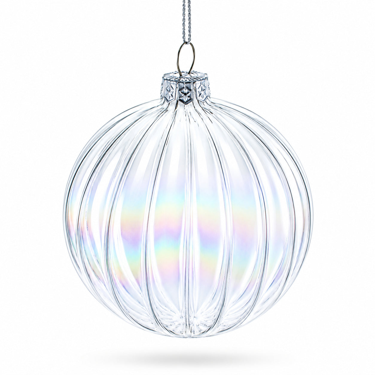 Set of 3 Iridescent Clear Glass Ball Christmas Ornaments 3.6 InchesChina , dimensions in inches: 4.2 x 3.6 x 3.6