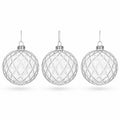 Set of 3 Elegant Clear Ribbed Sphere Glass Christmas Ornament 3.5 Inches in Clear color Round