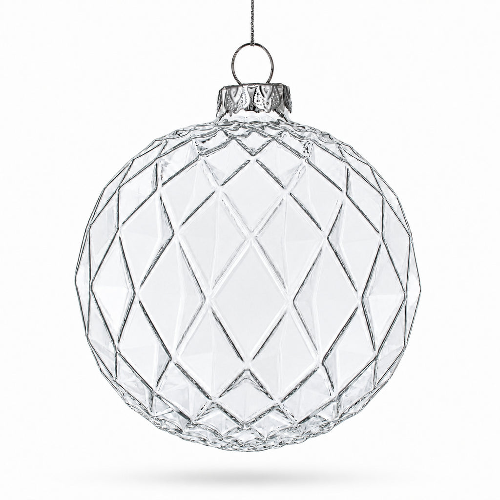 Set of 3 Elegant Clear Ribbed Sphere Glass Christmas Ornament 3.5 InchesChina , dimensions in inches: 4.2 x 3.5 x 3.5