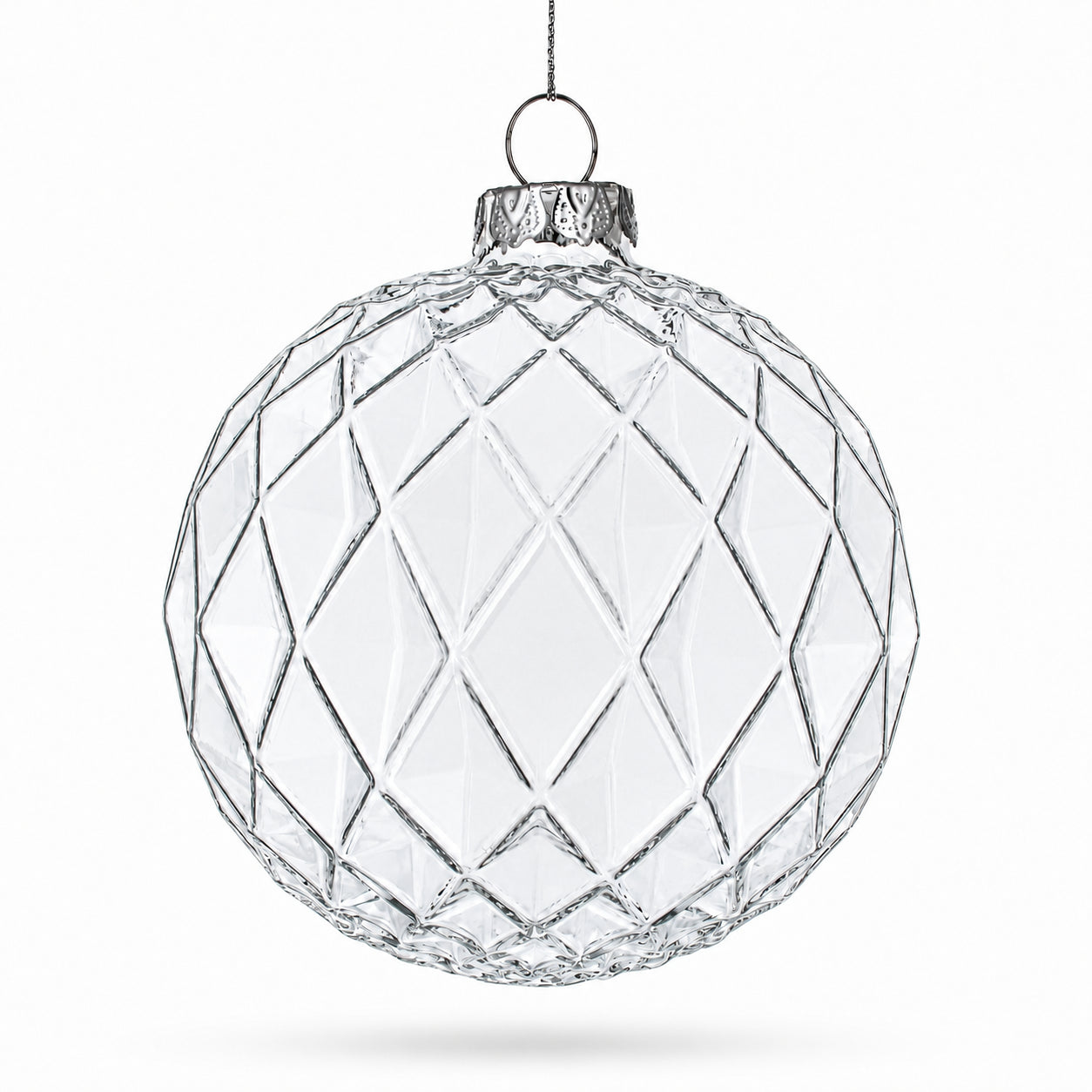 Set of 3 Elegant Clear Ribbed Sphere Glass Christmas Ornament 3.5 InchesChina , dimensions in inches: 4.2 x 3.5 x 3.5