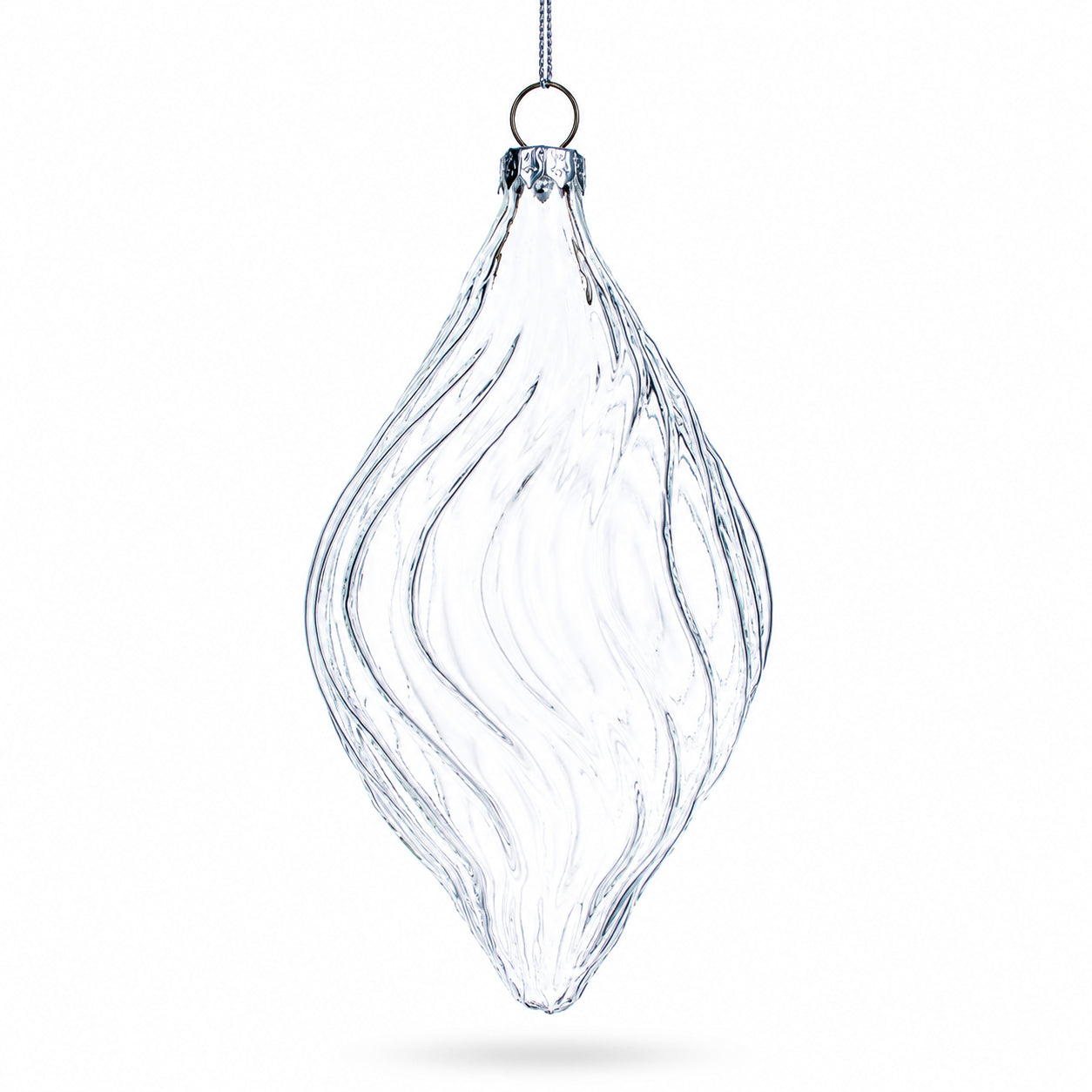 Set of 3 Clear Glass Swirl Christmas Ornaments 5.8 InchesChina , dimensions in inches: 5.8 x 2.85 x 2.85