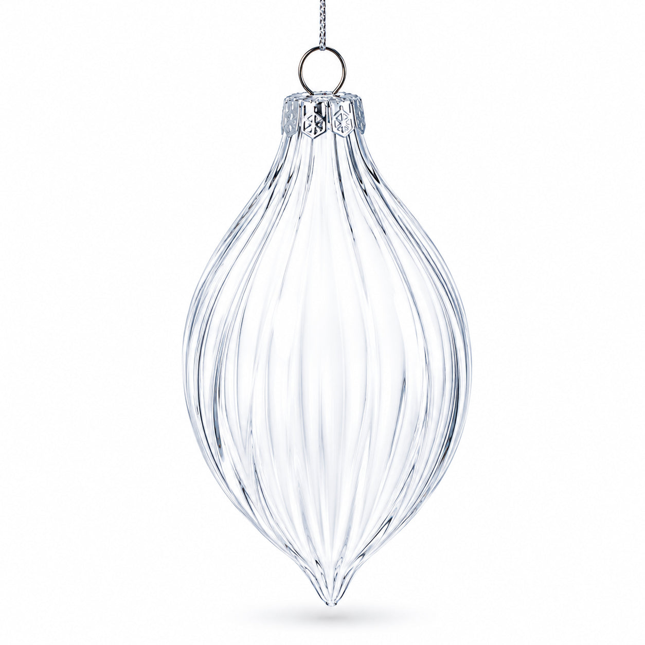 Set of 3 Striped Rhombus Finial Clear Glass Ornament 5.8 InchesChina , dimensions in inches: 5.8 x 2.5 x 2.5