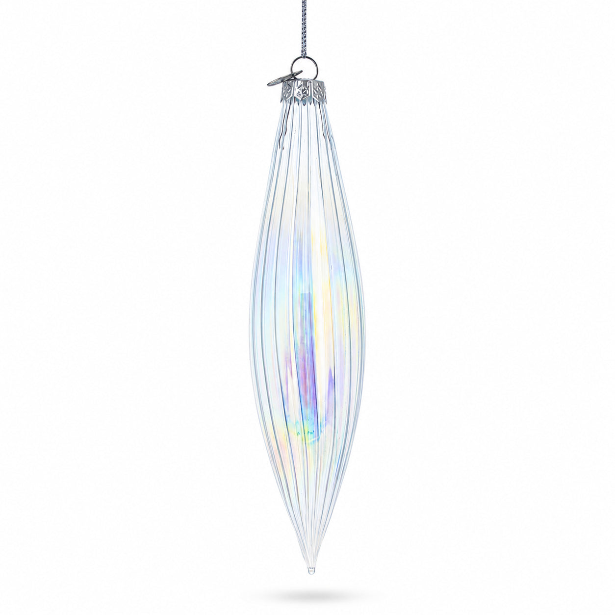 Iridescent Clear Glass Icicle Christmas Ornament 6.9 Inches in Clear color Figurine