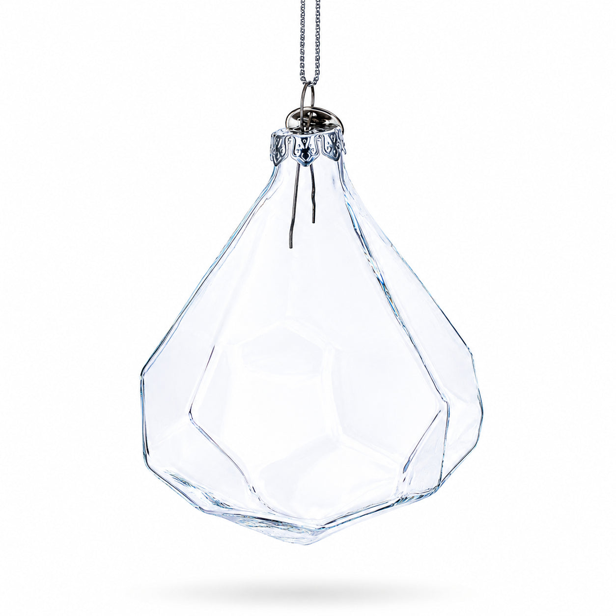 Diamond Shape Clear Glass Christmas Ornament 3.6 Inches in Clear color Finial