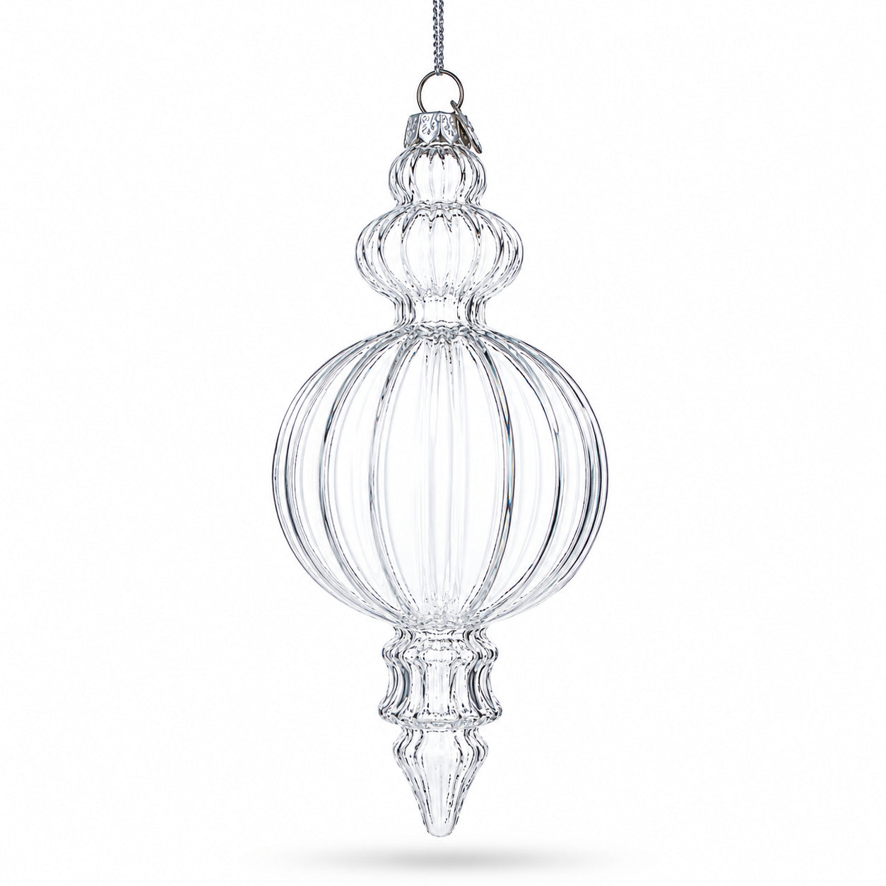 Triple Finial Clear Glass Christmas Ornament 6.7 Inches (170 mm) in Clear color Finial