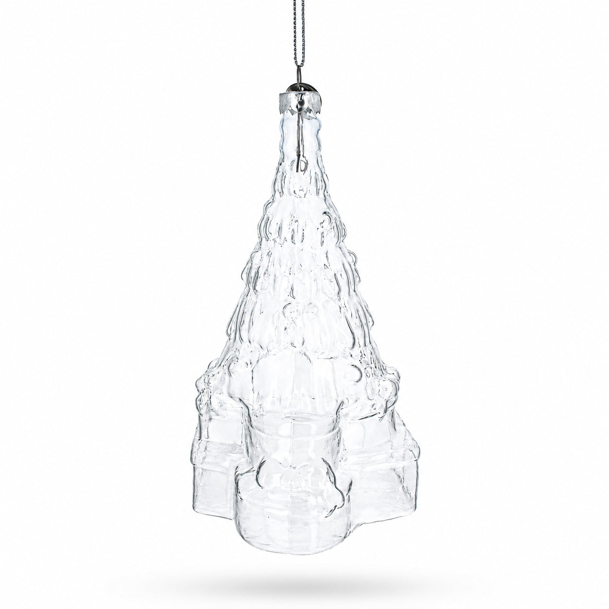 Gifts by Christmas Tree Clear Glass Christmas Ornament.China , dimensions in inches: 5.8 x 3 x 2.9