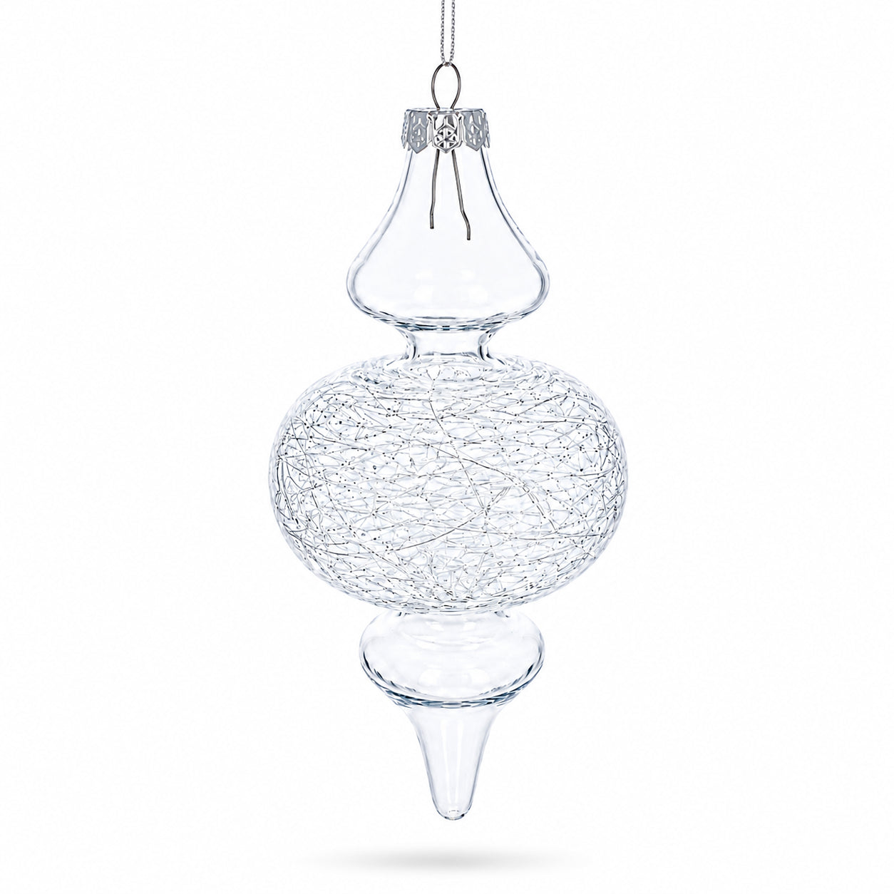 Triple Oval Finial Clear Glass Christmas Ornament 6.6 Inches in Clear color Finial