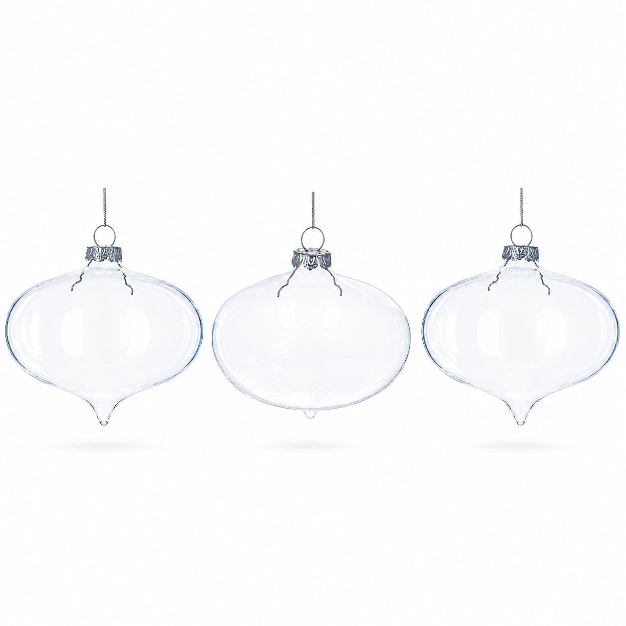 Set of 3 Onion Shape Clear Glass Christmas Ornament 4.15 Inches in Clear color Finial