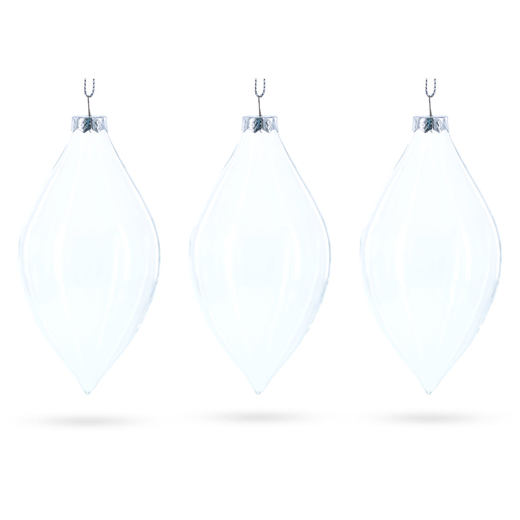 Set of 3 Oval Icicle Clear Glass Christmas Ornament 5.4 Inches (137 mm) in Clear color Finial