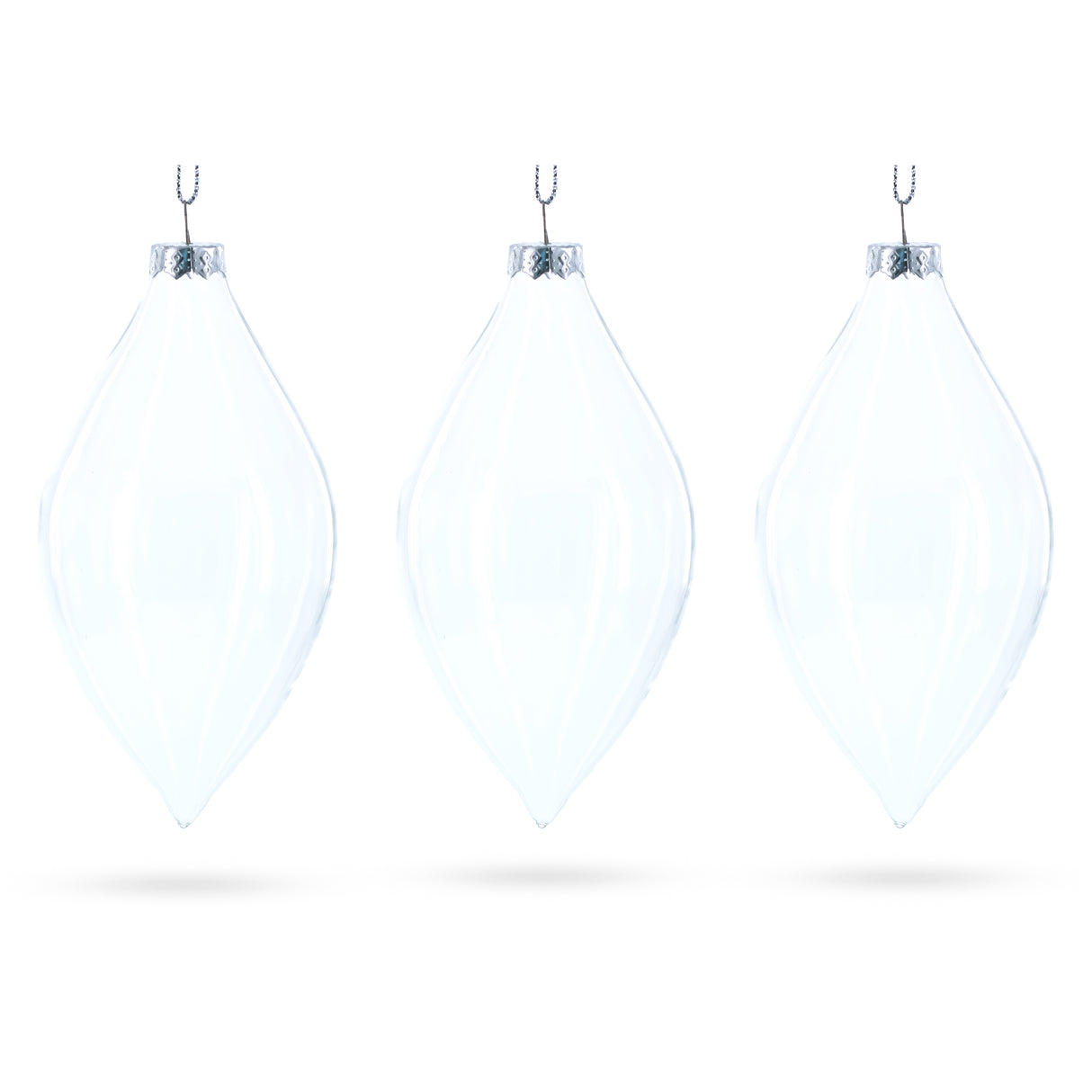 Glass Set of 3 Oval - Icicle Clear Blown Glass Christmas Ornament 5.4 Inches (137 mm) in Clear color Oval