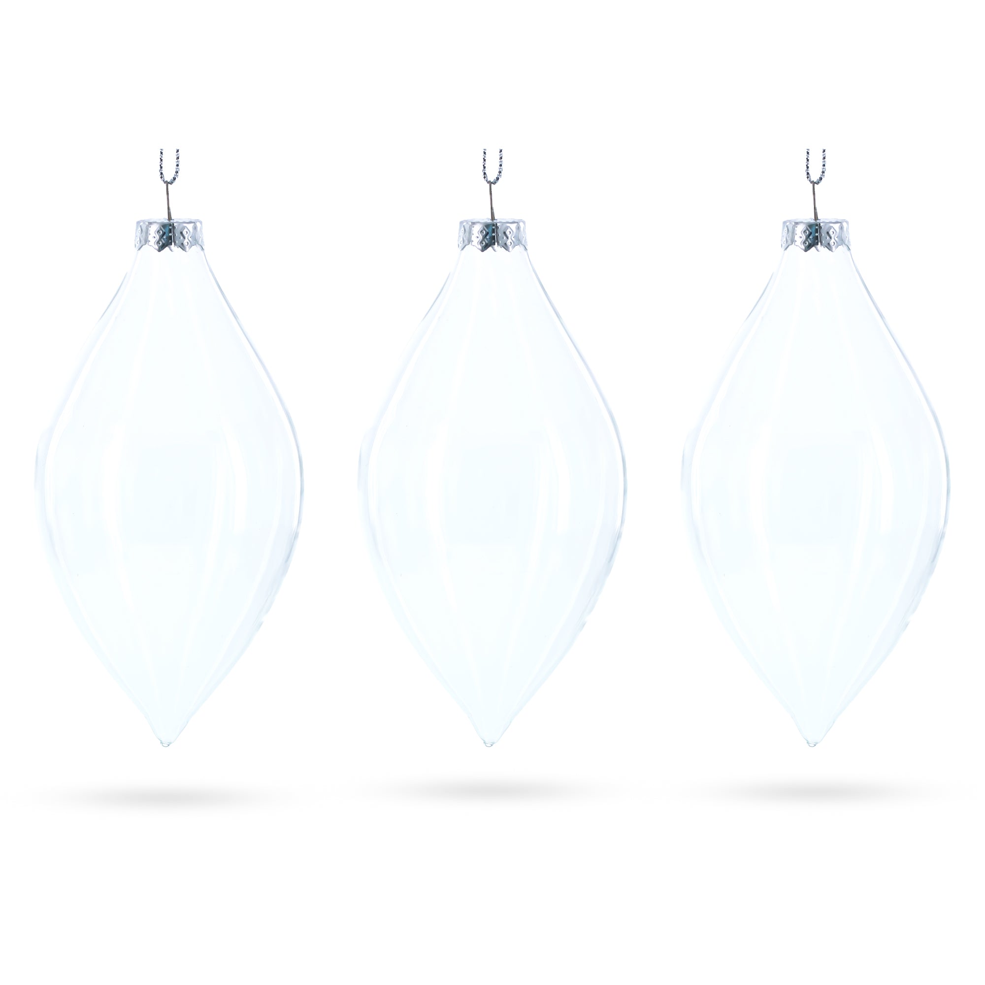 Set of 3 Oval Icicle Clear Glass Christmas Ornament 5.4 Inches (137 mm) in Clear color Finial