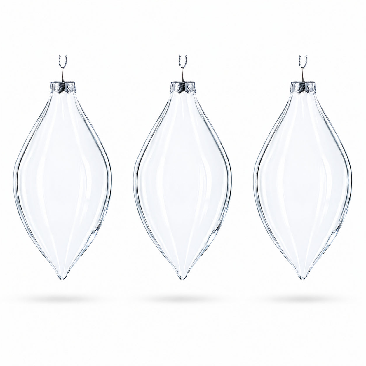 Set of 3 Oval Icicle Clear Glass Christmas Ornament 5.4 Inches in Clear color Finial