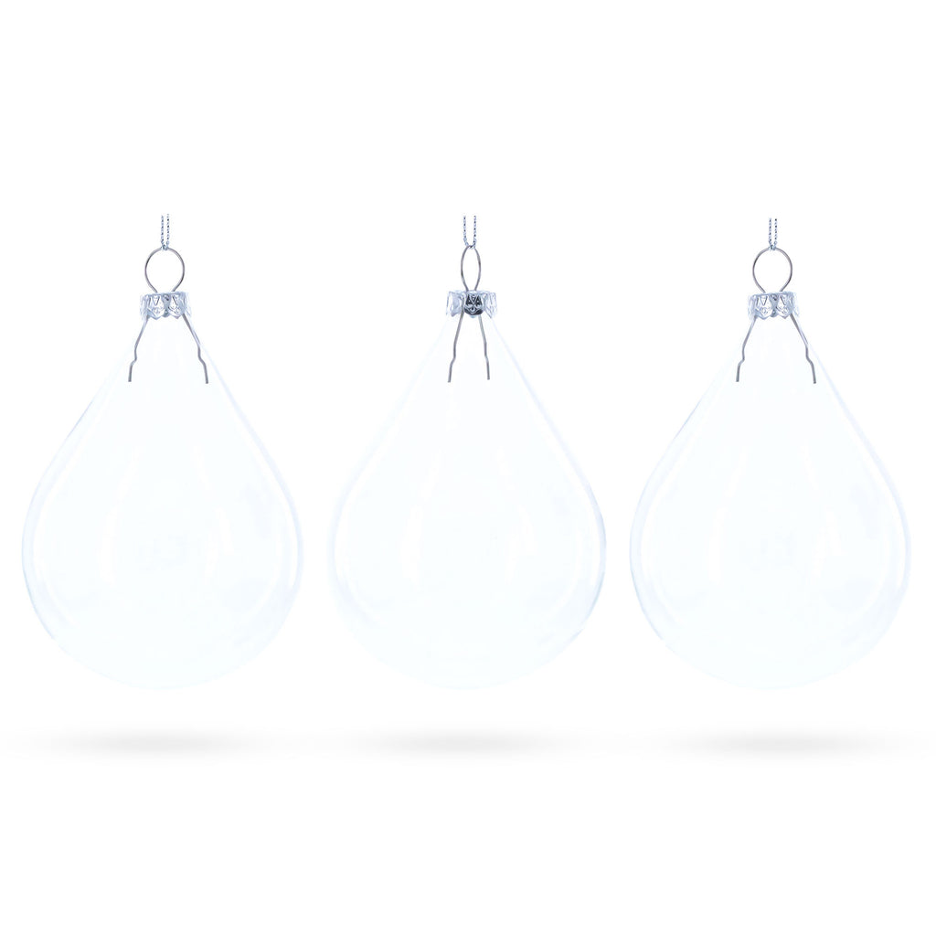 Set of 3 Water Drop Clear Glass Ornament 4.5 Inches (115 mm) in Clear color Finial