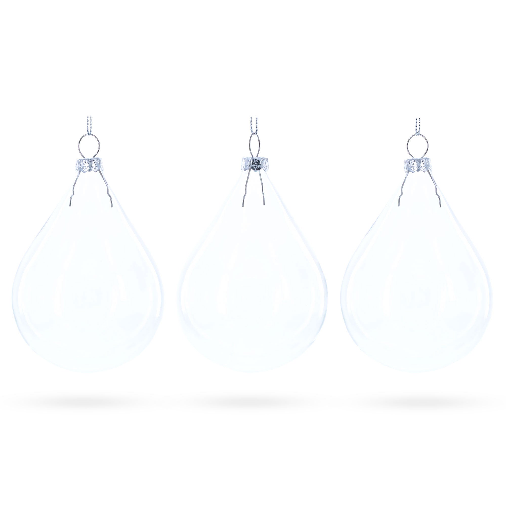 Set of 3 Water Drop Clear Glass Ornament 4.5 Inches (115 mm) in Clear color Finial