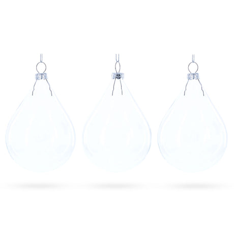 Set of 3 Water Drop Clear Glass Ornament 4.5 Inches (115 mm) in Clear color Oval
