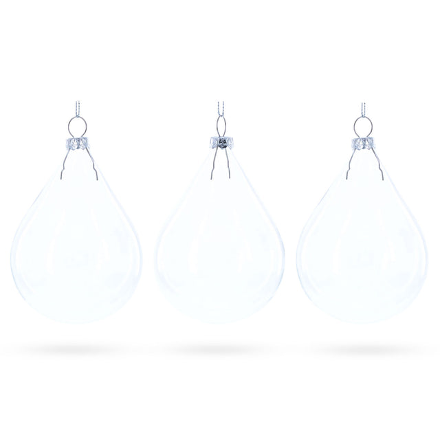 Set of 3 Water Drop Clear Glass Ornament 4.5 Inches (115 mm) in Clear color Oval