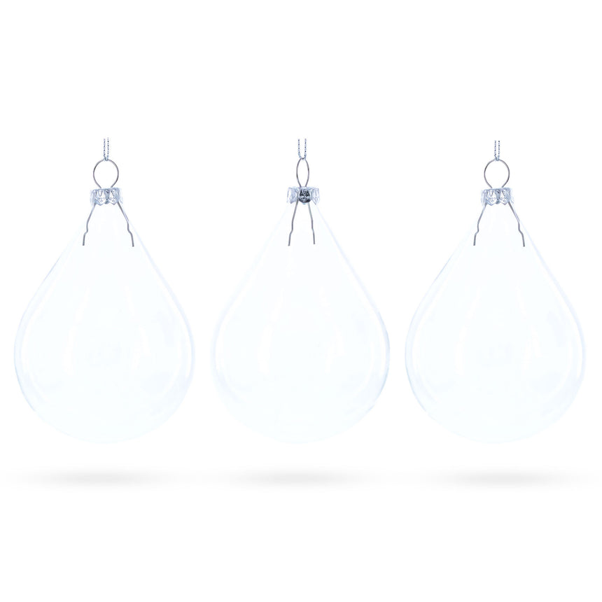 Set of 3 Water Drop Clear Glass Ornament 4.5 Inches (115 mm) in Clear color Oval