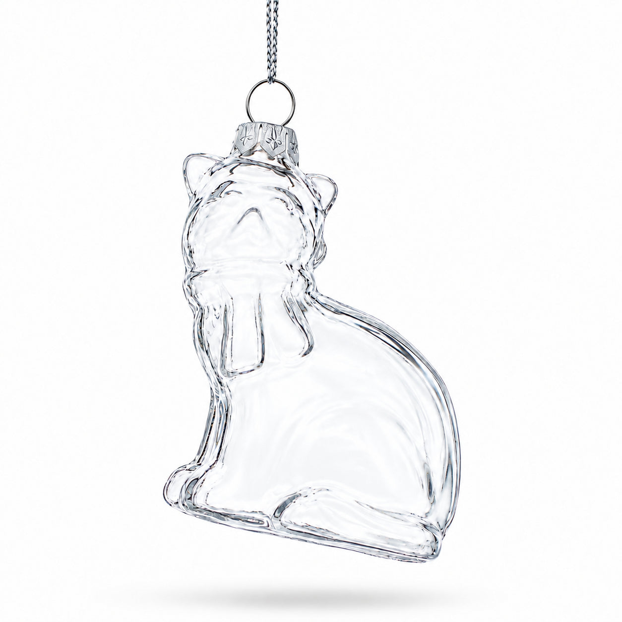 Cat Clear Glass Christmas Ornament in Clear color Figurine