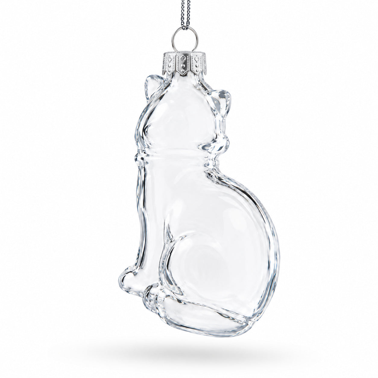 Cat Clear Glass Christmas OrnamentChina , dimensions in inches: 3.6 x 2.8 x 1.7