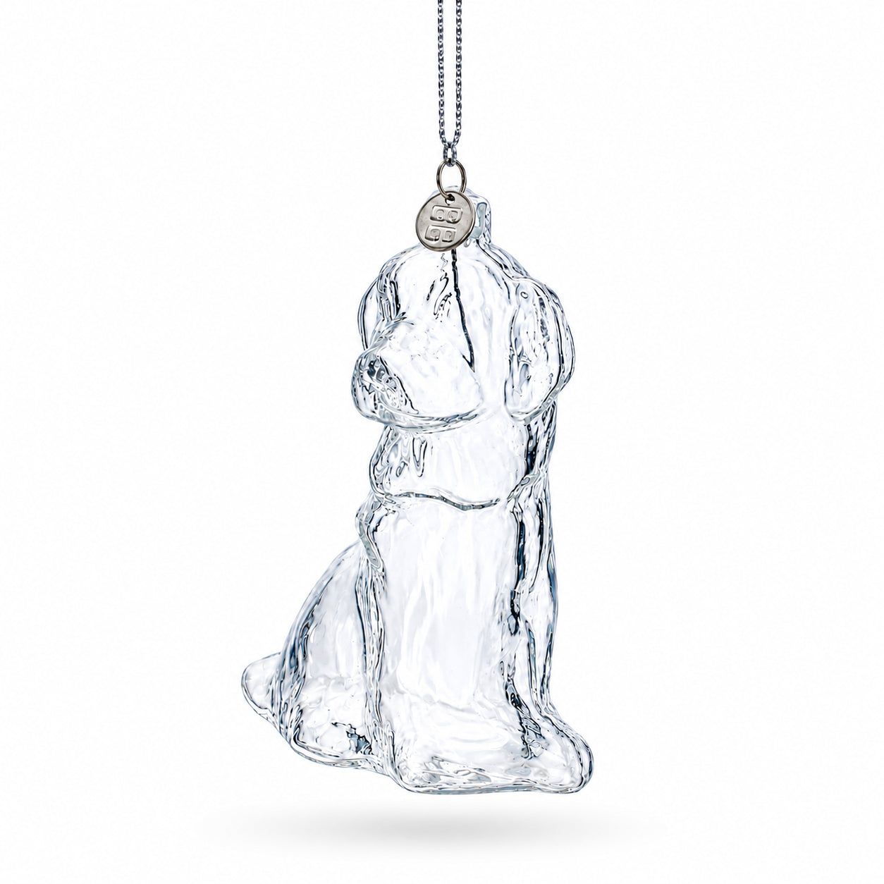 Dog with Festive Bow Clear Glass Christmas Ornament in Clear color Figurine
