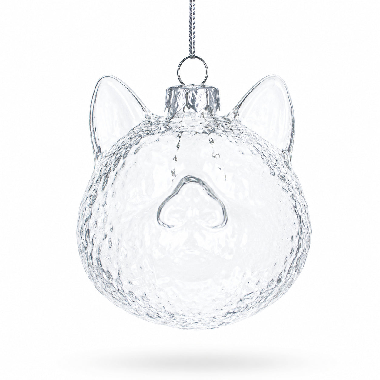 Mini Cat Head Clear Glass Christmas Ornament in Clear color Figurine