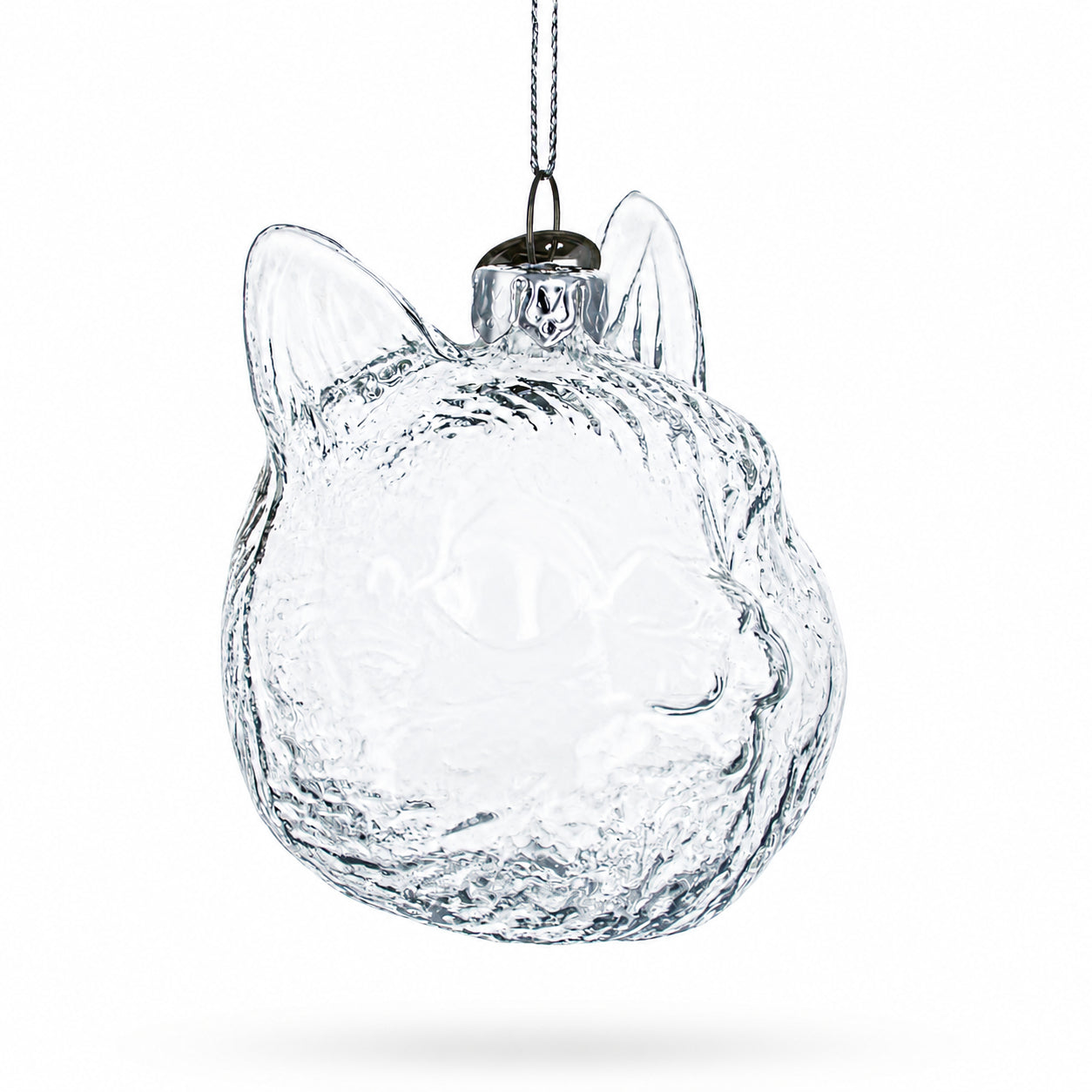 Mini Cat Head Clear Glass Christmas OrnamentChina , dimensions in inches: 2.8 x 2.5 x 2.4