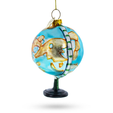 World Sphere Globe Blown Glass Christmas Ornament in Blue color