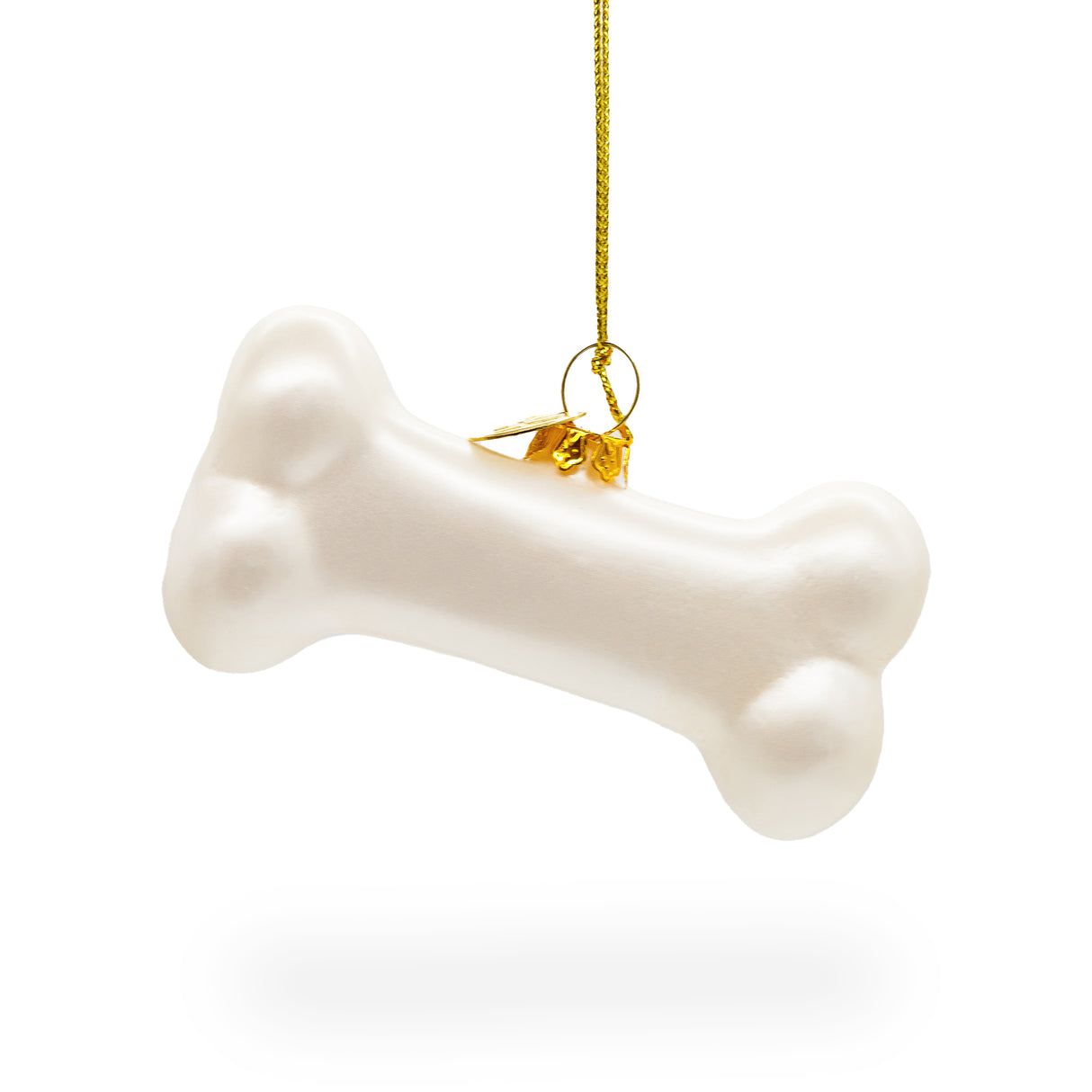 Charming White Dog Bone - Blown Glass Christmas Ornament in White color,  shape