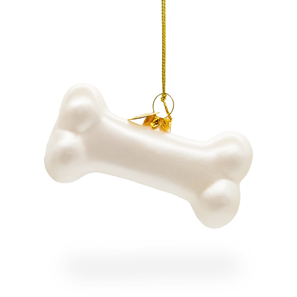 White Dog Bone Glass Christmas Ornament in White color Figurine