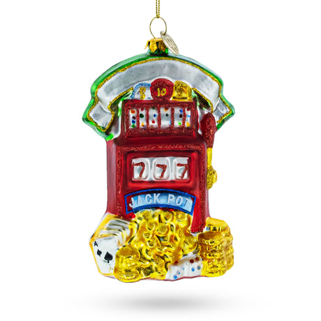 Jackpot Casino Slot Machine - Blown Glass Christmas Ornament in Multi color,  shape