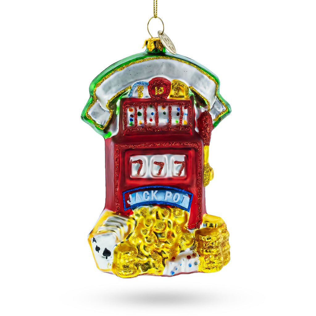 Jackpot Casino Slot Machine Glass Christmas Ornament in Red color Figurine
