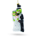 Frog Bride and Groom Glass Christmas Ornament in Black color Figurine