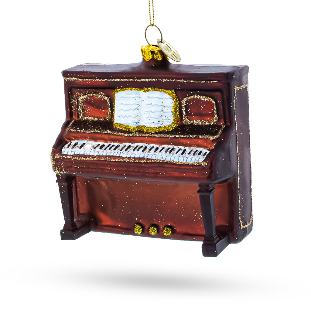 Piano Blown Glass Christmas Ornament in Brown color Figurine