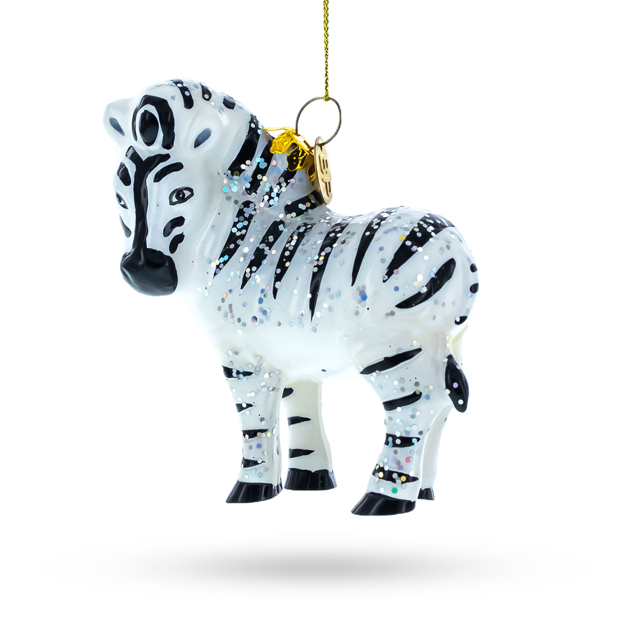 Dazzling Glittered Zebra - Blown Glass Christmas Ornament in White color,  shape