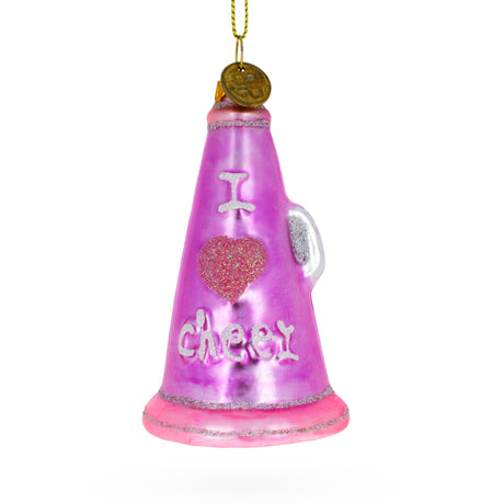 Pink Megaphone Blown Glass Christmas Ornament in Pink color Triangle