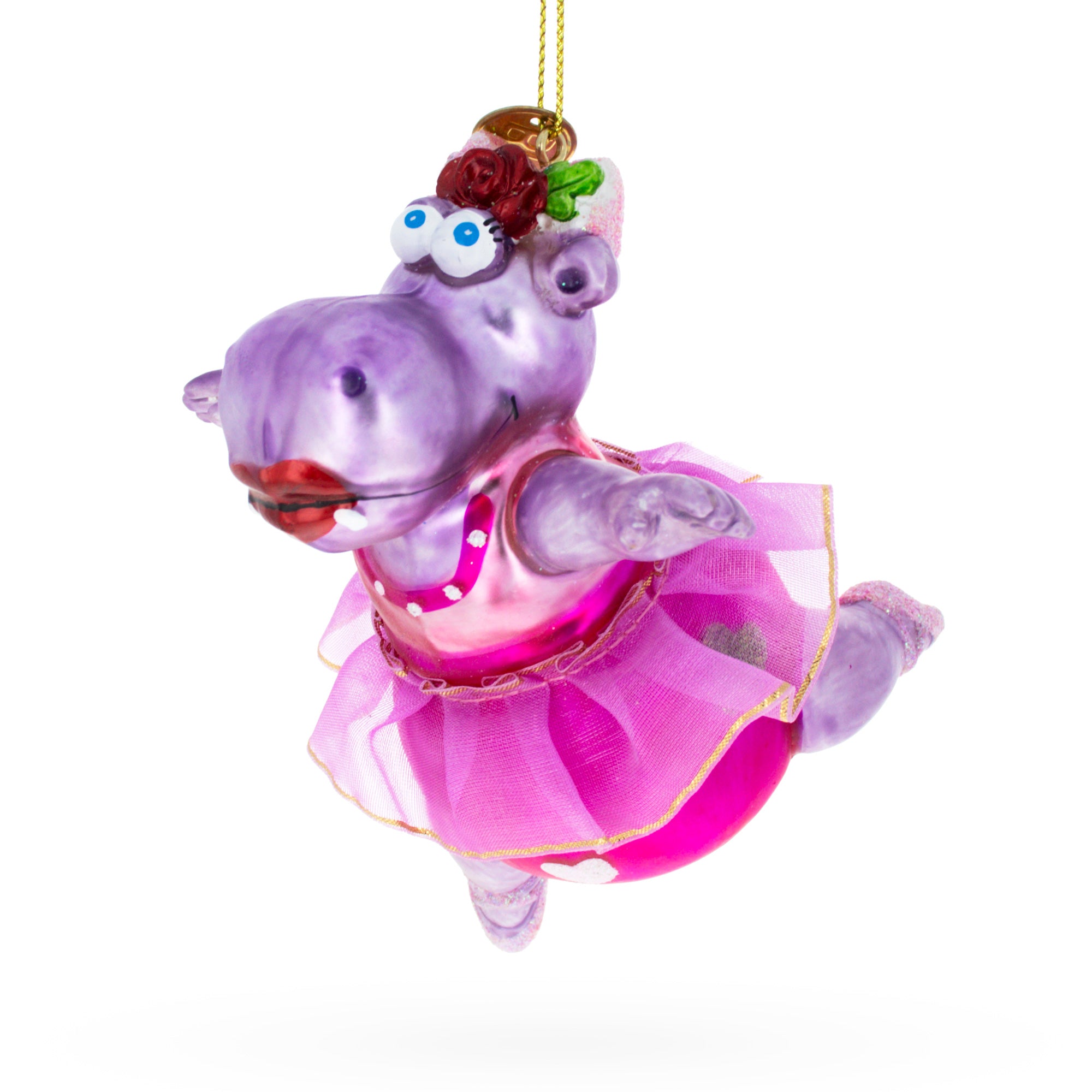 Hippo Ballerina Glass Christmas Ornament in Pink color Figurine