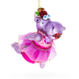 Enchanted Hippo Ballerina - Blown Glass Christmas Ornament in Pink color,  shape