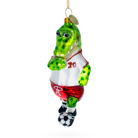 Crocodile Soccer Player Blown Glass Christmas Ornament in Multi color