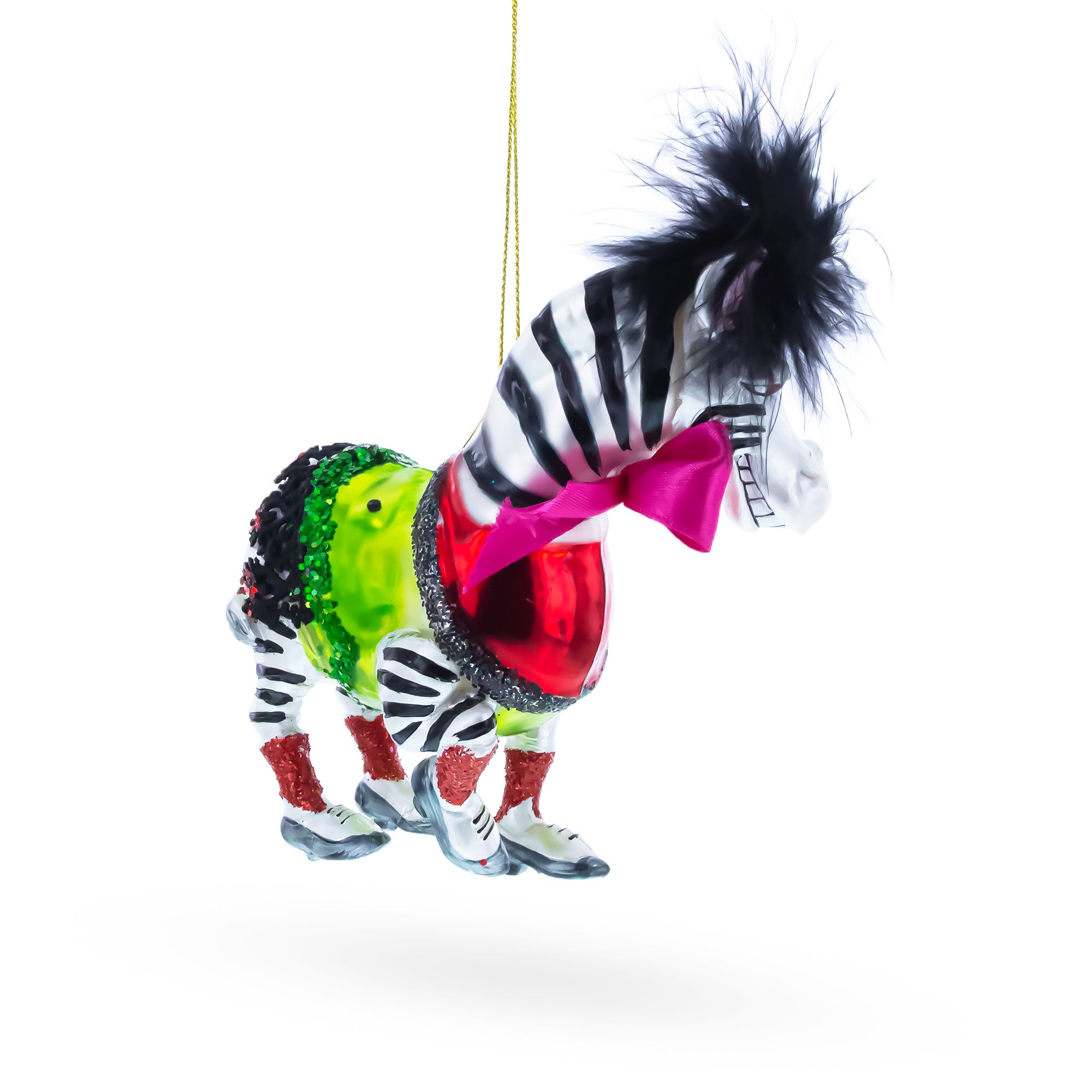 Zebra in Costume Glass Christmas OrnamentChina , dimensions in inches: 5.5 x 3.9 x