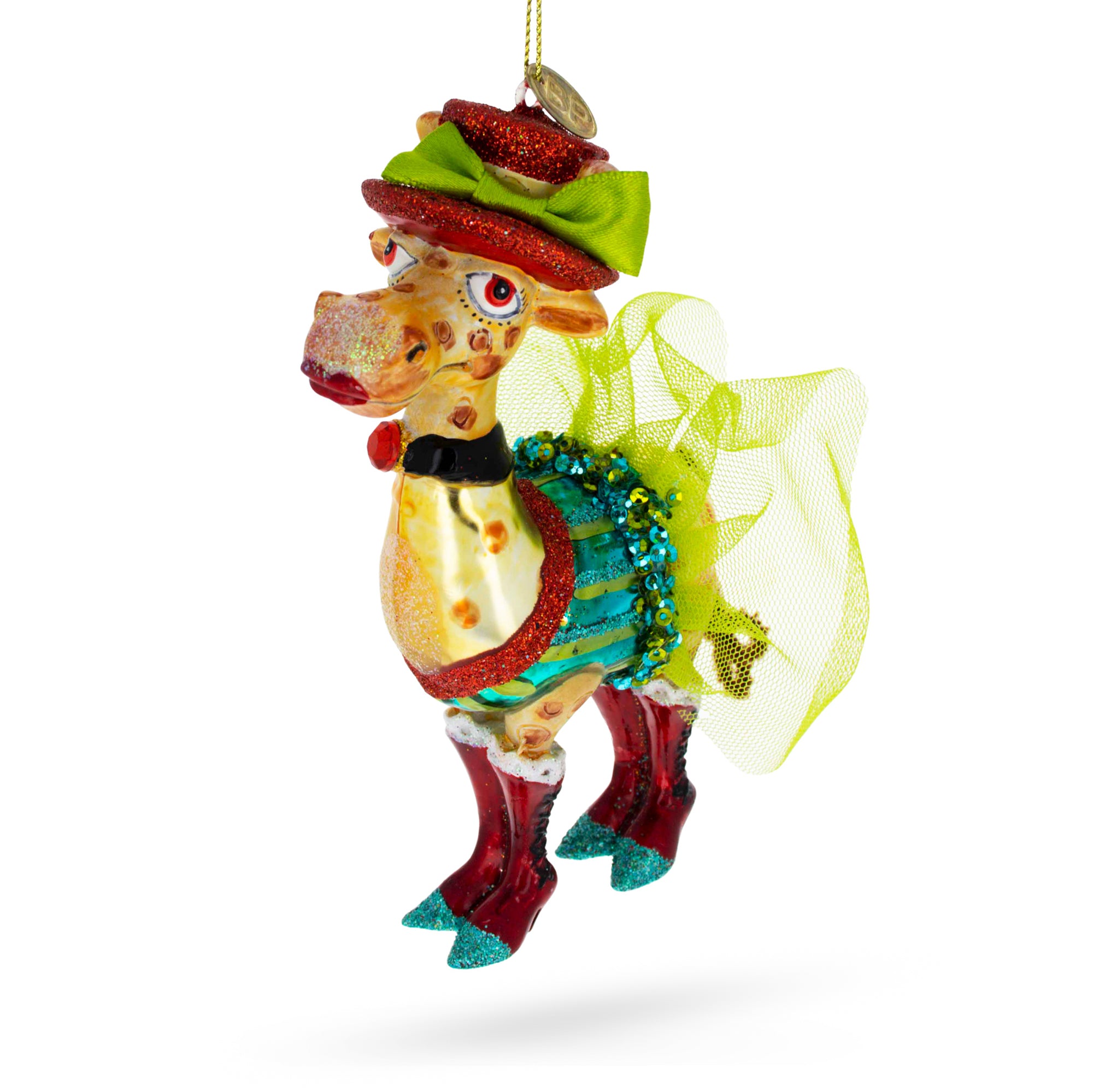 Giraffe in Costume Glass Christmas Ornament in Multi color Figurine
