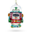 Shimmering Glittered Robot - Blown Glass Christmas Ornament in Multi color,  shape