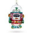 Glittered Robot Blown Glass Christmas Ornament in Multi color Figurine
